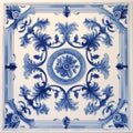 Vintage Delft Tile Mirror On White Background