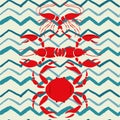 Mirror style lobster shrimp crab seamless zigzag background