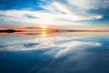 Salar de Uyuni salt flat at sunrise. Bolivia