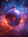 Mirrorball for dancing in nightclub. Disco ball background