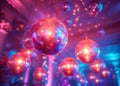 Mirrorballs and disco balls on the ceiling of night club Royalty Free Stock Photo
