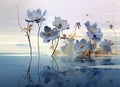 Mirrored Dream: Blue Flowers over Water