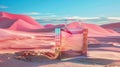 Mirrored Geometric Bag in Pink Desert. Generative AI