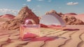 Mirrored Geometric Bag in Pink Desert. Generative AI