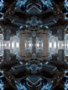 mirrored geometry lines and shapes, symmetry perspective intricate pattern, hi-tech abstract background with technology