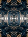 mirrored geometry lines and shapes, symmetry perspective intricate pattern, hi-tech abstract background with technology