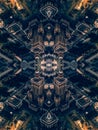 mirrored geometry lines and shapes, symmetry perspective intricate pattern, hi-tech abstract background with technology