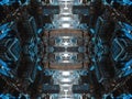 mirrored geometry lines and shapes, symmetry perspective intricate pattern, hi-tech abstract background with technology