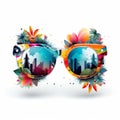 Mirrored Sunglasses With Floral Skyline: Layered And Dazzling Cityscapes