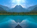 A mirrored symmetrical image of the Portage Glacier Lake Chugach Mountains, Alaska