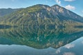 Mirroring mountain lake during sunrise in the Austrian alps