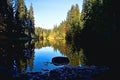 Mirroring on the water level of the Vrbicke tarn in Demanovska valley in Slovakia. Royalty Free Stock Photo