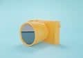 Mirrorless camera 3D illustration. Digital yellow photo camera on blue background. 3D rendering minimal a take photo concept Royalty Free Stock Photo