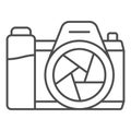 Mirrorless camera thin line icon, photography concept. Vector graphics. Photocamera sign on white background, outline