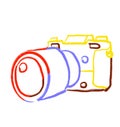 MIrrorless compact camera Primary color scheme red blue yellow object hand drawn illustration