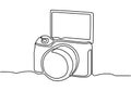 Mirrorless digital camera. One line drawing vector illustration minimalism