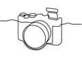 Mirrorless digital camera. One line drawing vector illustration minimalism