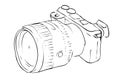 Mirrorless or Proffesional Digital Camera, Vector Outline Manual Draw Sketch