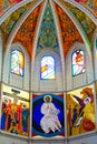 Mirrors Of Different Colors On The Ceiling Of The Church With Images Of Catholic Saints