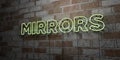 MIRRORS - Glowing Neon Sign on stonework wall - 3D rendered royalty free stock illustration