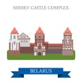 Mirsky Castle Complex Grodno Belarus flat vector sight landmark