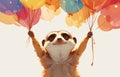 A mirthful meerkat peeping out from a cluster of balloons Royalty Free Stock Photo