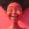 Mirthful: woman with a hearty laugh and twinkling eyes against a bright pink wall, symbolizing a sense of