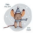 Hand drawn vector illustration of a cute mouse.