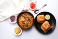 Misal Pav or misalpav, Misal Pav with Farsan Royalty Free Stock Photo