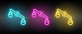 misbalance, justice, scale neon vector icon. Illustration neon blue, yellow, red icon set.