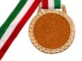 Misc.: Shiny Gold Medal with Red White & Green Ribbon Royalty Free Stock Photo