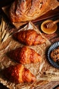 Miscellaneous delicious pastry on the wooden table