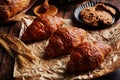 Miscellaneous delicious pastry on the wooden table