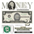 Miscellaneous 2 dollar bill elements Royalty Free Stock Photo