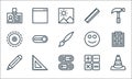 Miscellaneous line icons. linear set. quality vector line set such as cone, button, pencil, calculator, ruler, tactile, happy,