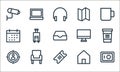 miscellaneous line icons. linear set. quality vector line set such as locker, validating ticket, user, home, sofa, calendar,