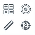 Miscellaneous line icons. linear set. quality vector line set such as target, ruler, tactile