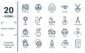 miscellaneous linear icon set. includes thin line adhesive tape, diminish, compass pointing north, evaluate, scrapbook,