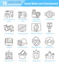 Miscellaneous social media and entertainment vector thin line icons set