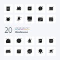 20 Miscellaneous Solid Glyph icon Pack like overview notepad bell diary contact Royalty Free Stock Photo