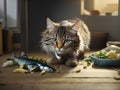 Mischief in Motion: Hilarious Cat Snatching Mackerel Dash