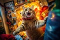 A cat left alone at home wreaks havoc in a room decorated for Christmas