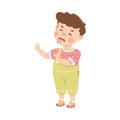 Mischievous cute little boy. Brown haired boy dressed jumpsuit sticking out tongue and teasing cartoon vector