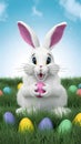 Mischievous Easter Bunny caught in the act of hiding colorful eggs Royalty Free Stock Photo