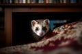 Mischievous Ferret Peeking Out of Cozy Blanket Fort