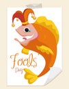 Mischievous Fish in Harlequin Costume for April Fools' Day, Vector Illustration