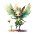 Mischievous Forest Fairy, Pixie Watercolor on transparent background Royalty Free Stock Photo