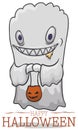 Mischievous Ghost Ready for Candy Recollection, Vector Illustration