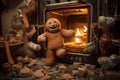 A mischievous gingerbread person who escapes the oven, AI Generated