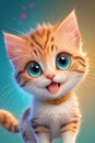 Mischievous Kitten Cartoon Character with Expressive Eyes